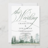 Elegant Calligraphy Rustic Mountains Wedding Kaart (Voorkant)