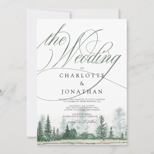 Elegant Calligraphy Rustic Mountains Wedding Kaart (Voorkant)