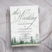 Elegant Calligraphy Rustic Mountains Wedding Kaart