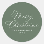 Elegant Calligraphy Sage Green Merry Christmas Ronde Sticker (Voorkant)