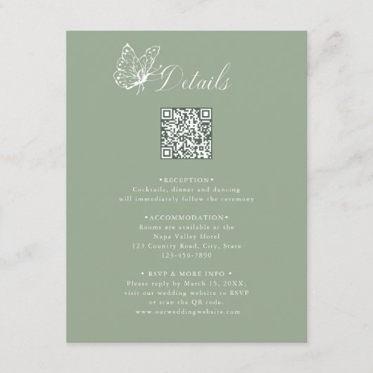 Elegant Calligraphy Sage Green Wedding Details Informatiekaartje (Voorkant)