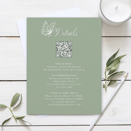 Elegant Calligraphy Sage Green Wedding Details Informatiekaartje