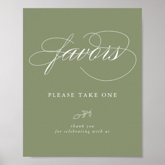 Elegant Calligraphy Sage Minimal Leaf Favor Sign Poster (Voorkant)