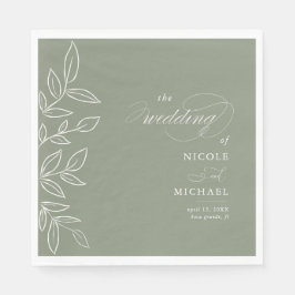 Elegant Calligraphy Sage Minimalist Leaves Wedding Servet