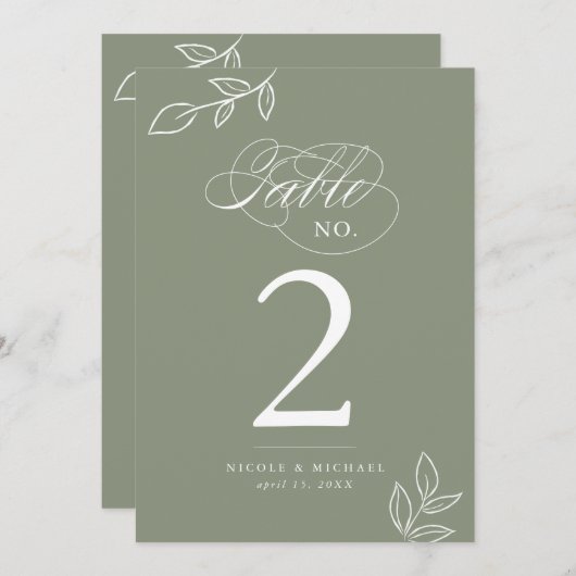 Elegant Calligraphy Sage Table Number (Voorkant / Achterkant)