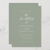 Elegant Calligraphy Sage Wedding Invitation Kaart (Voorkant / Achterkant)