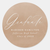 Elegant Calligraphy Sand Waterverf Afstuderen Ronde Sticker (Voorkant)