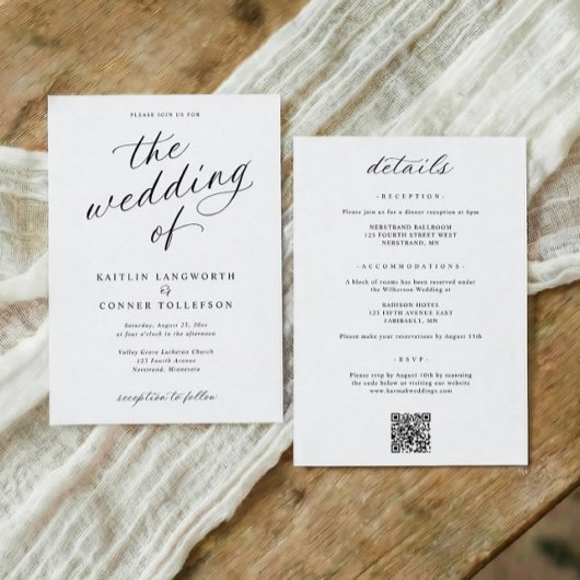 Elegant Calligraphy Script All in One Wedding Kaart