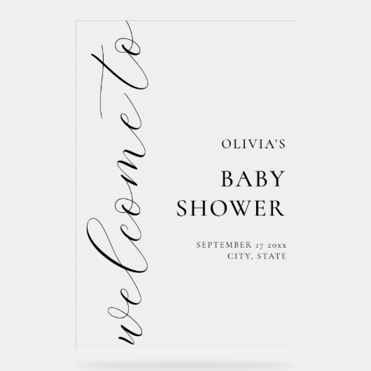 Elegant Calligraphy Script Baby shower Welkom Acryl Bord (Voorkant)