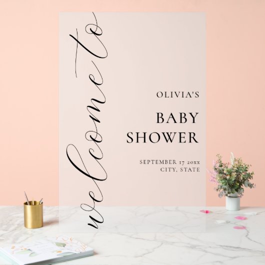 Elegant Calligraphy Script Baby shower Welkom Acryl Bord (Huwelijk)