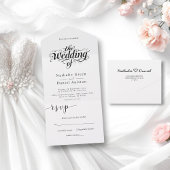Elegant Calligraphy Script Black and White Wedding All In One Uitnodiging