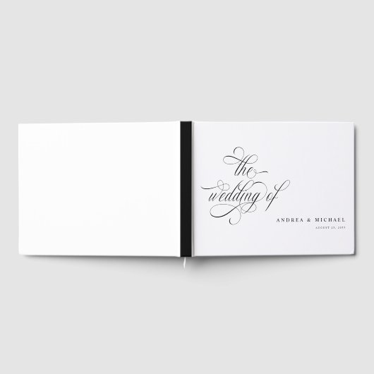 Elegant Calligraphy Script Black and White Wedding Gastenboek (Volledig)