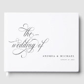 Elegant Calligraphy Script Black and White Wedding Gastenboek (Voorkant)