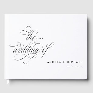 Elegant Calligraphy Script Black and White Wedding Gastenboek