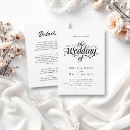 Elegant Calligraphy Script Black and White Wedding Kaart