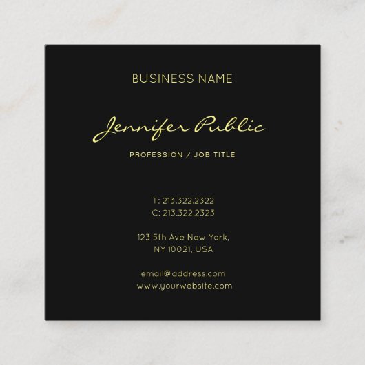 Elegant Calligraphy Script Black Gold Trendy Luxe Vierkante Visitekaartje (Voorkant)