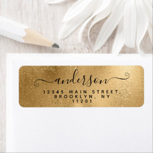 Elegant Calligraphy Script Black Name Gold Metal Etiket