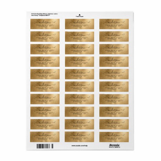 Elegant Calligraphy Script Black Name Gold Metal Etiket (Full Sheet)