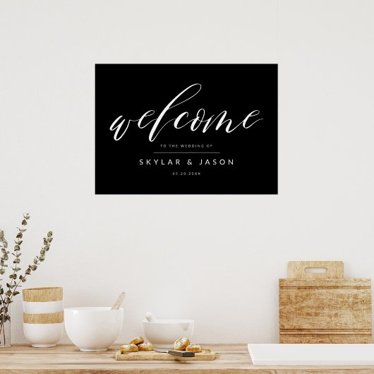 Elegant Calligraphy Script Black Welcome Wedding Poster (Keuken)