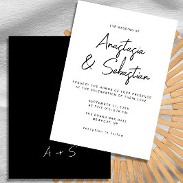 Elegant Calligraphy Script Black & White Wedding Kaart