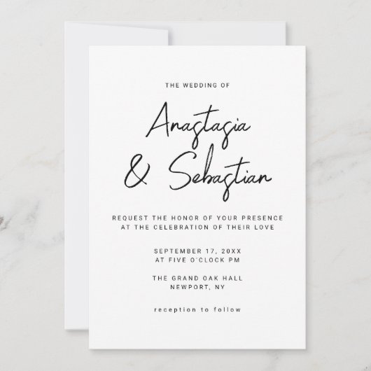 Elegant Calligraphy Script Black & White Wedding Kaart (Voorkant)