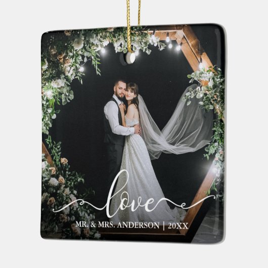 Elegant Calligraphy Script Couple Photo Love Keramisch Ornament (Links)