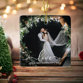 Elegant Calligraphy Script Couple Photo Love Keramisch Ornament