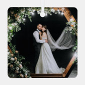 Elegant Calligraphy Script Couple Photo Love Metalen Ornament (Achterkant)