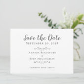 Elegant Calligraphy Script Delicate Romantic Gray Save The Date (Staand voorkant)