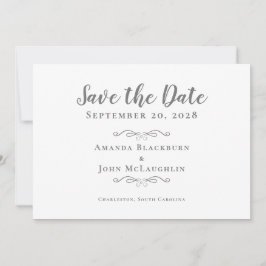 Elegant Calligraphy Script Delicate Romantic Gray Save The Date