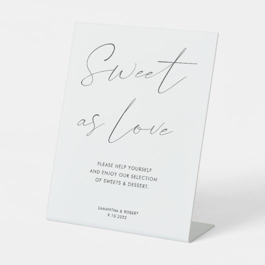 Elegant Calligraphy Script Dessert Station Wedding Reclamebord Met Voetstuk (Voorkant)