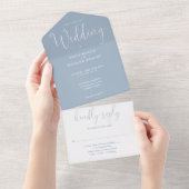 Elegant Calligraphy Script Dusty Blue Wedding All In One Uitnodiging (Afscheurbaar)
