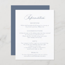 Elegant Calligraphy Script Dusty Blue Wedding Info Kaart