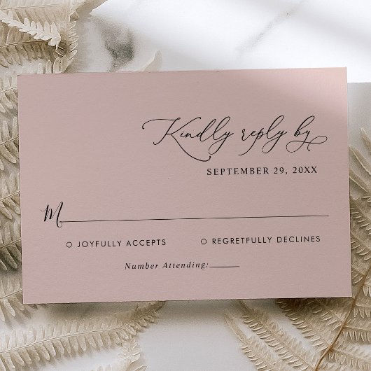 Elegant Calligraphy Script Dusty Roos Wedding RSVP