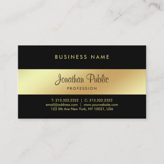 Elegant Calligraphy Script Glamor Black Gold Luxe Visitekaartje (Voorkant)