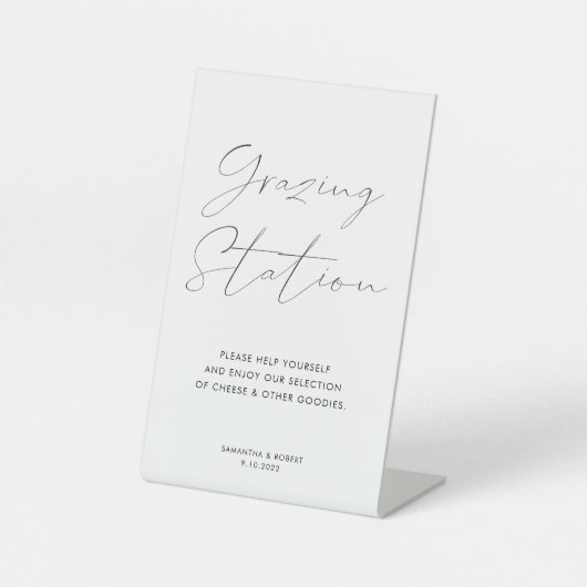 Elegant Calligraphy Script Grazing Station Wedding Reclamebord Met Voetstuk (Voorkant)