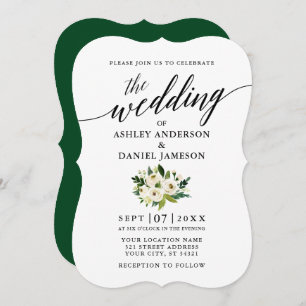Elegant Calligraphy Script Green Floral Wedding Kaart
