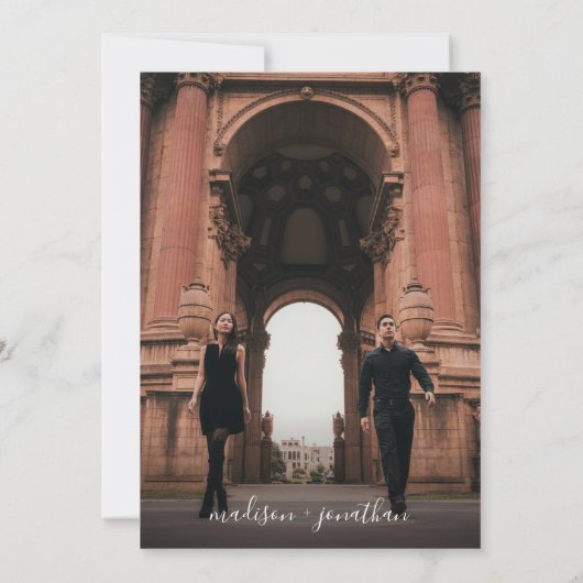 Elegant Calligraphy Script Grey Photo Wedding Kaart (Achterkant)