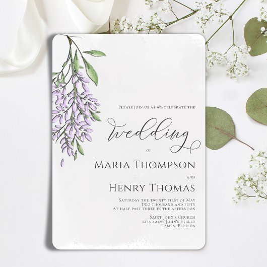 Elegant Calligraphy Script Lavender Wedding Kaart