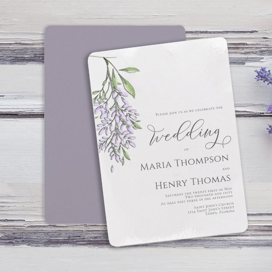 Elegant Calligraphy Script Lavender Wedding Kaart