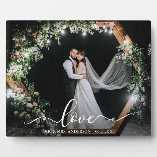 Elegant Calligraphy Script Love Weddenfoto Fotoplaat (Voorkant)