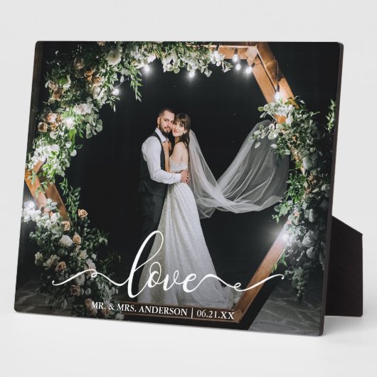 Elegant Calligraphy Script Love Weddenfoto Fotoplaat (Zijkant)