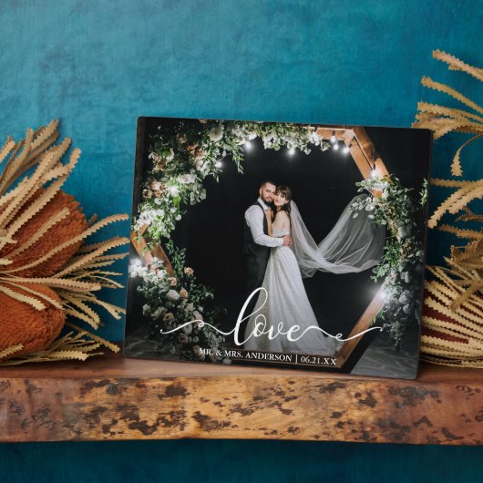 Elegant Calligraphy Script Love Weddenfoto Fotoplaat (Zijkant)