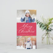 Elegant Calligraphy Script Merry Kerstry 2 Foto Feestdagenkaart (Staand voorkant)
