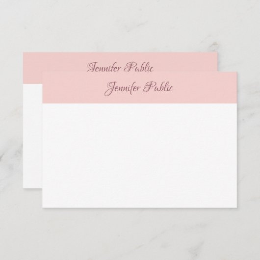 Elegant Calligraphy Script Name Blush Pink White Notitiekaartje (Voorkant / Achterkant)