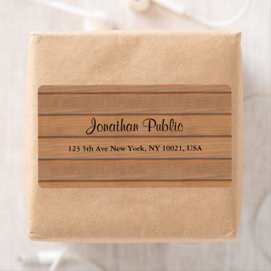 Elegant Calligraphy Script Name Text Wood Shipping Etiket (Insitu)