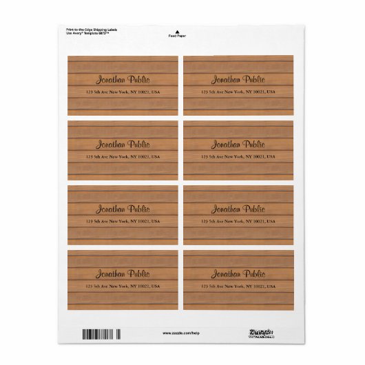 Elegant Calligraphy Script Name Text Wood Shipping Etiket (Full Sheet)