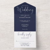 Elegant Calligraphy Script Navy Blue Wedding All In One Uitnodiging (Binnen)