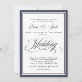 Elegant Calligraphy Script Navy Blue Wedding Invit Kaart (Voorkant)