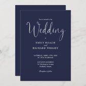 Elegant Calligraphy Script Navy Blue Wedding Kaart (Voorkant / Achterkant)
